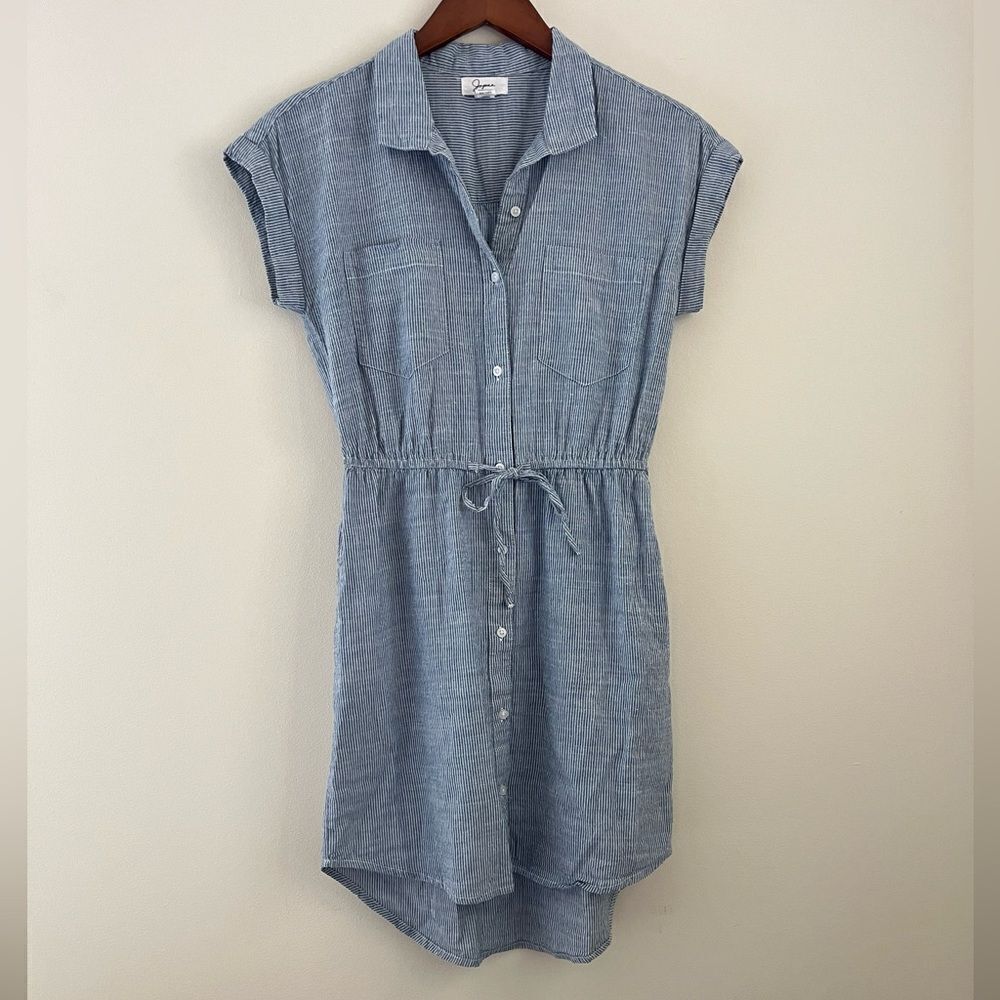 Japna Pinstripe Shirt Dress with Pockets | Size Medium